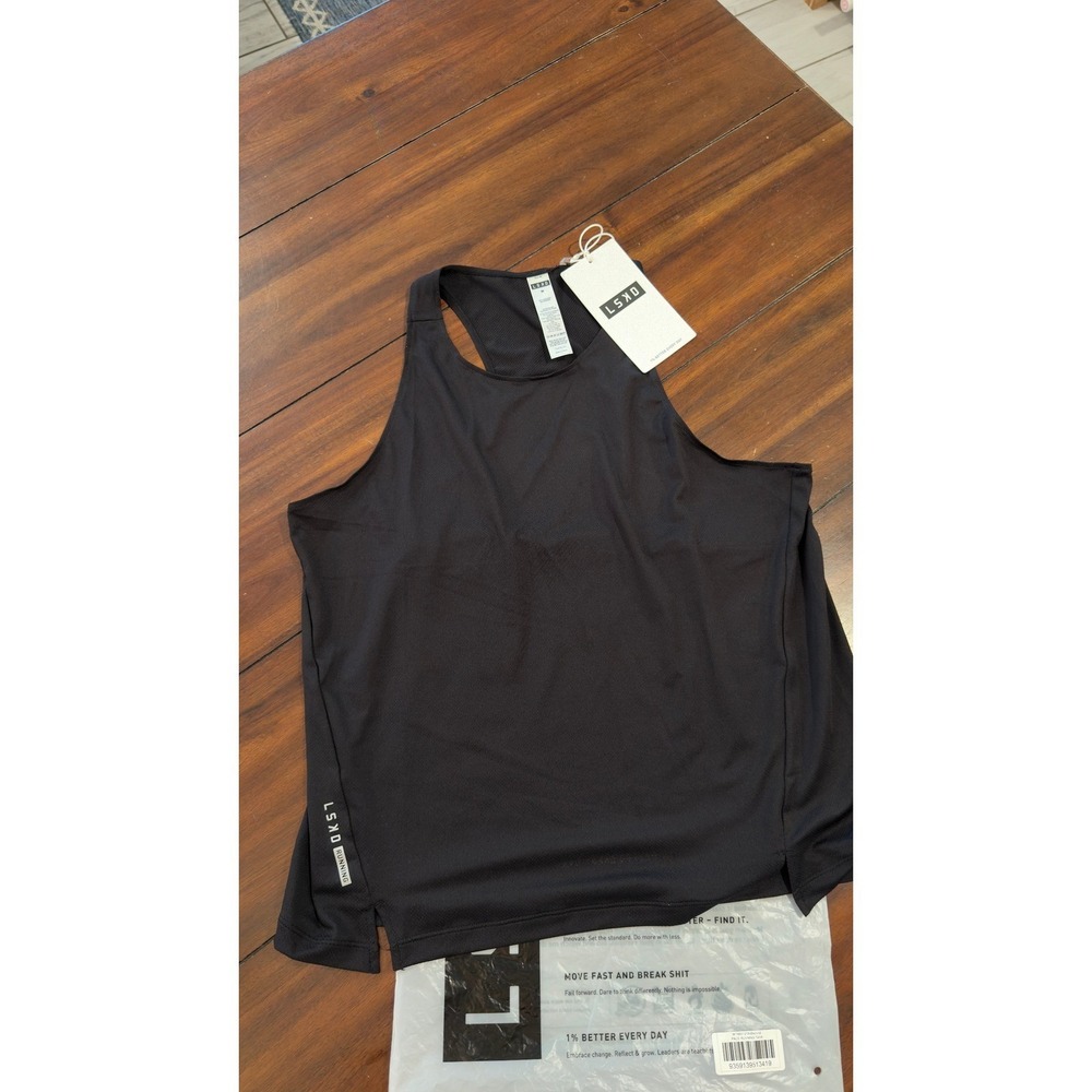 LSKD Pace Running Tank Mens Medium Black Performance Mesh WTNK01219 NWT